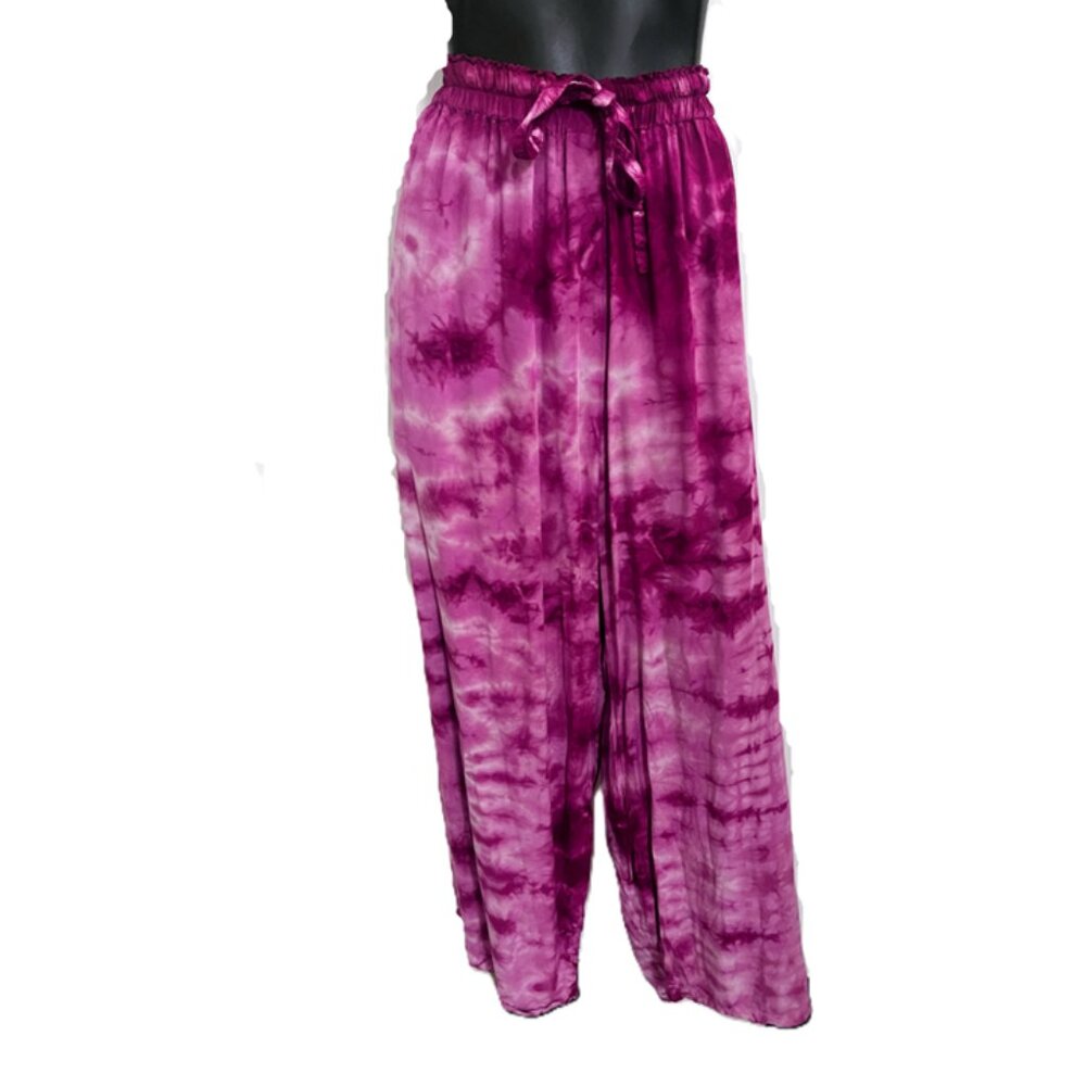 🆕Hand Tie-Dyed Wide Leg Pants | Raspberry | Rayon Challis | Elastic Waist
